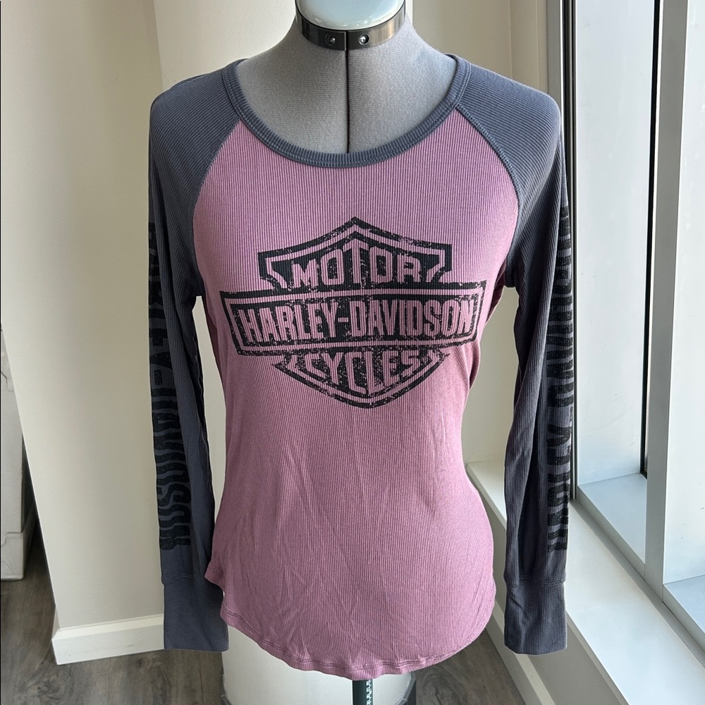 Harley-Davidson Women's Long Sleeve Top in Pink and Gray